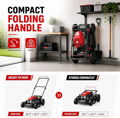 AMERISUN 21" Gas Lawn Mower, 144cc 4-Stroke, 2-in-1 Mulch & Side Discharge, 6 Height Adjustment, Lightweight Push Mower for Backyard Lawn Care