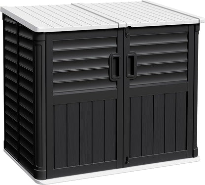 Devoko Resin Outdoor Storage Shed, 34 Cu Ft Outdoor Storage Cabinet with Shelf, Waterproof, Double Locks, Resin Storage for Trash Can, Garden Tools, Pool Supplies (Black)