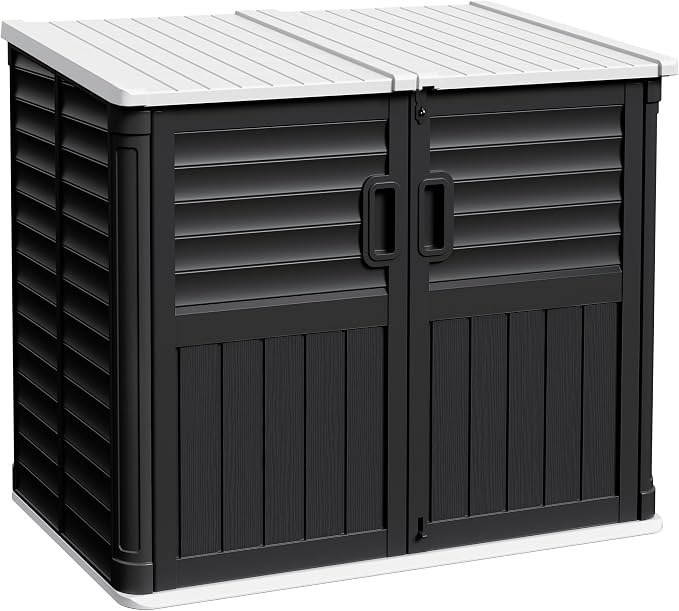 Devoko Outdoor Storage Shed, 34 Cu Ft Outdoor Storage Cabinet Without Shelf, Waterproof, Double Locks, Resin Storage for Trash Can, Garden Tools, Pool Supplies, Black