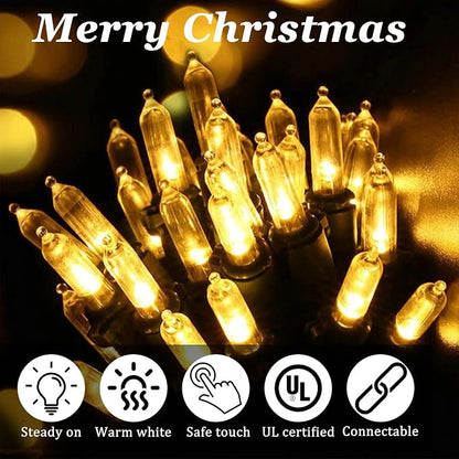 Warm White Christmas Lights Outdoor, 50FT 200 Count Incandescent Mini Christmas Lights Black Wire, Waterproof Fairy Lights, Connectable Xmas String Lights for Christmas Tree, Garland, Wedding Decor