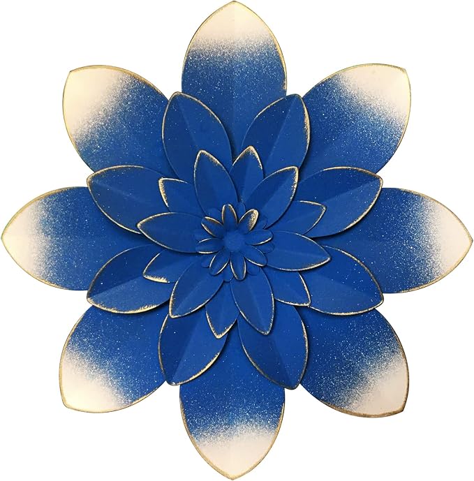 Dark Blue Metal Flower Wall Art Decor, 9.5“ Rustic Modern Floral Sculpture, Distressed Iron Wall Hanging Home Decoration Accent Artworks for Indoor Kitchen Bedroom Living Room Office Outdoor Garden