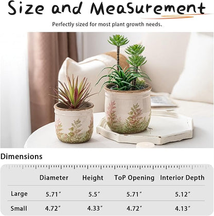 SURE YUESI Ceramic Plant Pots Set of 2, 4.7+5.7 Inch Vintage Indoor Planters with Drainage Hole, Farmhouse Ceramic Flower Pots for Indoor Plants, Rustic Cottage Decor for Home Kitchen Garden, Pink