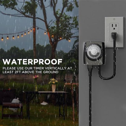G-ELEK Outdoor Timer Outlet Waterproof, Outdoor Light Timer, 3/4HP Heavy Duty, 18 Inches Long Cord, 1 Grounded Outlet, Ideal for Engine Block Heater, Pool Pump, CSA Listed (Black)