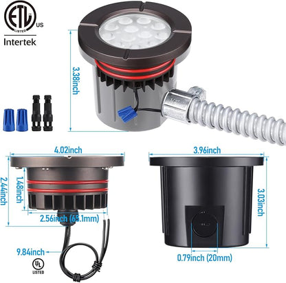 LEONLITE 6-Pack Dia. 4 Inch 5CCT Well Lights Flat Top Oil Rubbed Bronze | 1800K/2700K/3500K/4000K/5000K, 12-24V AC/DC, CRI90, Landscape LED In Ground Outdoor, Low Voltage Garden Landscaping, Aluminum