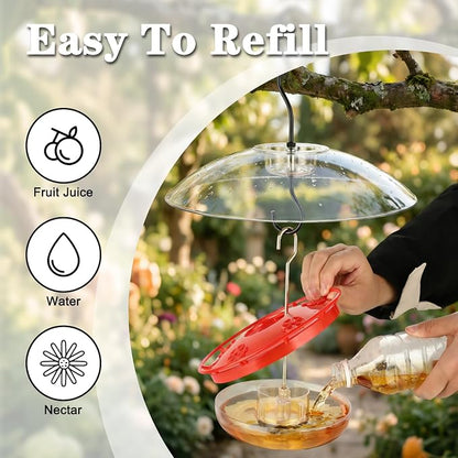 FEED GARDEN Hummingbird Feeder with Rainproof Dome, 16oz Nectar Feeder 11.8" Rain Guard Weatherproof Ant Moat Easy Fill & Clean Hanging Leak-Proof BPA-Free
