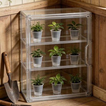 Mini Greenhouse for Indoor, Clear Stackable Green House with Magnetic Waterproof Door for Small Plants, 14”x10.5”x5.5”