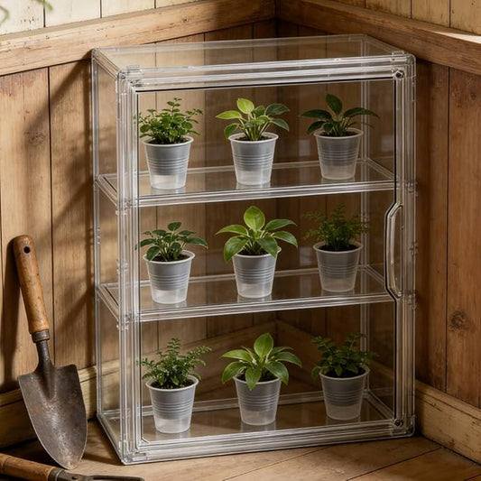 Mini Greenhouse for Indoor, Clear Stackable Green House with Magnetic Waterproof Door for Small Plants, 14”x10.5”x5.5”