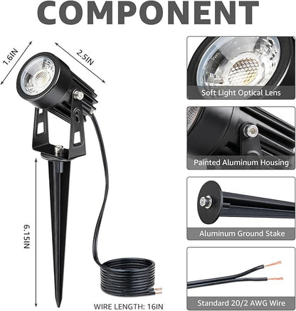SUNVIE 3W Low Voltage Landscape Lighting LED Landscape Spotlights with Connectors Waterproof Low Voltage Landscape Lights 3000K Warm White Uplights Outdoor Spot Lights for Yard Garden House, 4 Pack | Waterproof 12-24V Low Voltage Landscape Light 300LM ...