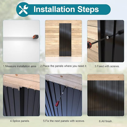 NeatiEase 10 Pcs Metal Roofing Panels, 5.1 Feet Corrugated Galvanized Roofing Panels Metal Siding Panels with Steel Screws for Pergola, Gazebo, Shed, Outdoor Storage, Chicken Coop,Garages (Black)