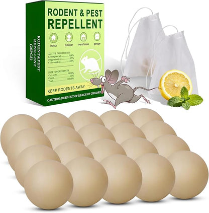20 PCS Mouse Repellent Balls, Peppermint Oil Pest Control Repeller for Rodent Rat Roach Ant Squirrel Indoor & Outdoor, Natural Mice Deterrent Pet & Family Safe Alternative to Traps Mothballs & Poison