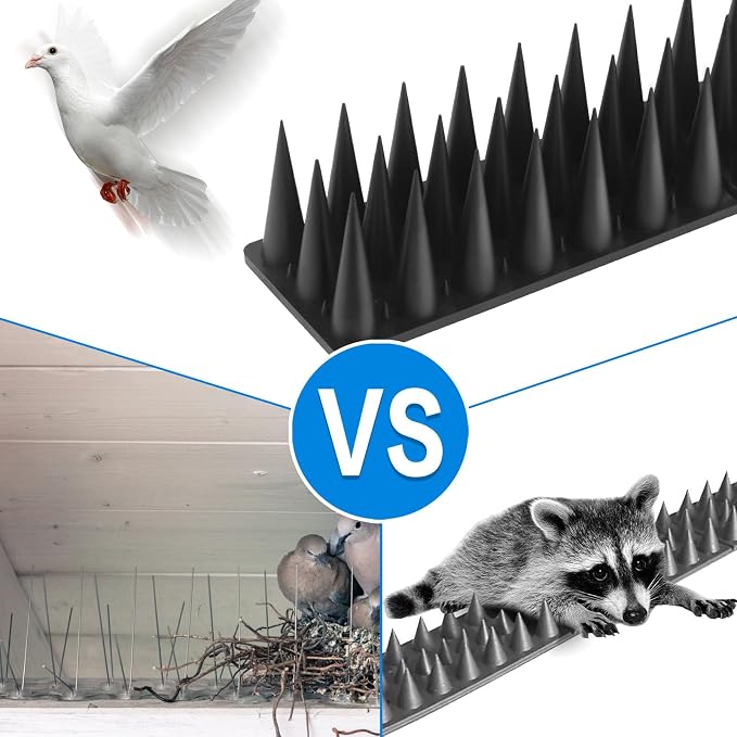 BORHOOD Bird Spikes, 40 Pack Pigeon Deterrent for Small Birds Raccoon Cats Defender for Outside to Keep Squirrel Away, Plastic Fence Spike for Railing and Roof-Black