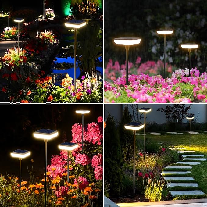 Solar Pathway Lights Outdoor 6 Pack Solar Powered Garden Lights 12H Long Lasting Auto On/Off Solar Swaying Light IP65 Waterproof for Planter Flowers Landscape Lighting Decoration Warm White
