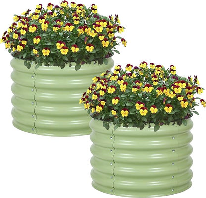 Aoodor 2 Pack 17" Tall 24" Metal Raised Garden Bed, Outdoor Planter Box and Raised Garden Kit for Vegetables, Flowers, and Herbs, Olive Green