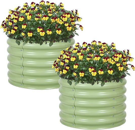 Aoodor 2 Pack 17" Tall 24" Metal Raised Garden Bed, Outdoor Planter Box and Raised Garden Kit for Vegetables, Flowers, and Herbs, Olive Green