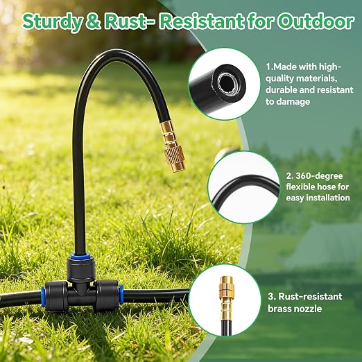 33Ft 1/4" Drip Irrigation System for Garden – Automatic Atomizing Sprinkler System for Outdoor Plants Raised Bed, Yard, Potted Plants & Lawn