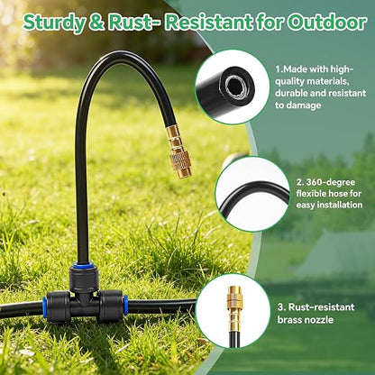 160Ft 1/4" Drip Irrigation System for Garden – 34 Adjustable Copper Nozzles, Automatic Atomizing Sprinkler System for Outdoor Plants Raised Bed, Yard, Potted Plants & Lawn