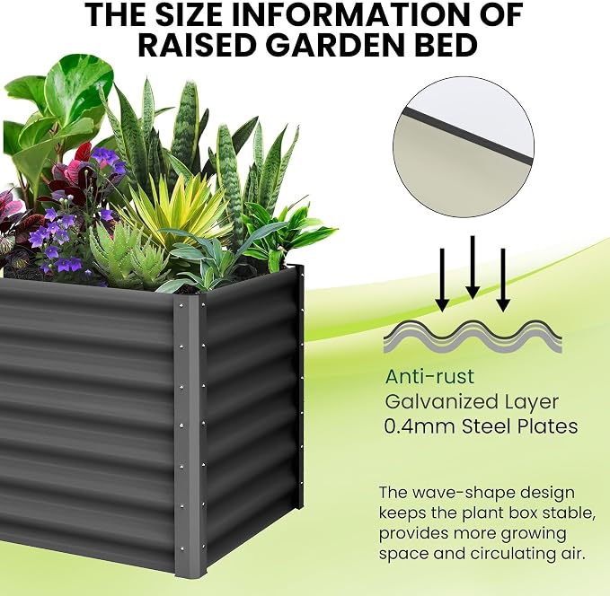 GarveeHome 6 * 3 * 2FT Raised Garden Bed Kit, Galvanized Raised Garden Beds Outdoor for Gardening, Above Planter Boxes, Large Garden Bed for Vegetables, Fruits, Dark Grey, 2 Pcs
