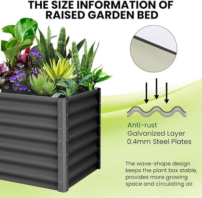 GarveeHome 6 * 3 * 2FT Raised Garden Bed Kit, Galvanized Raised Garden Beds Outdoor for Gardening, Above Planter Boxes, Large Garden Bed for Vegetables, Fruits, Dark Grey, 2 Pcs
