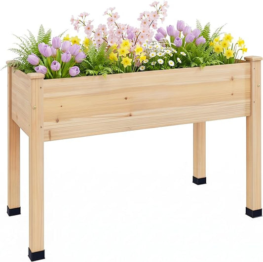 Wood Raised Garden Bed, 48x24x30in Elevated Wooden Planter Box with Legs Standing Growing Bed for Backyard, Patio, Balcony with Bed Liner, 200 Pound Capacity