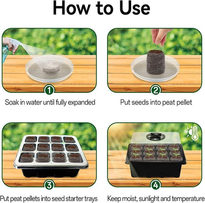 Halatool 4 Pack Seed Starter Tray with 50 PCS Peat Pellets, 48 Cells Black Seeding Starter Trays for Organic Seed Starter Soil Pods for Planting Vegetables Plants Flowers - Starting Seeds Kit