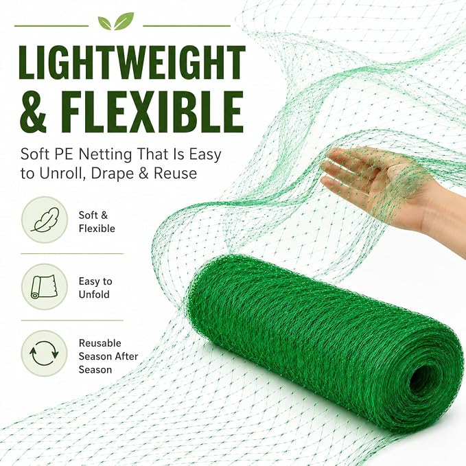Garden Netting, 13 x 40 FT Bird Netting for Garden Plant Protection, Reusable Fine Mesh for Fruit Trees, Vegetable Plants, Blueberry Bushes, Raised Beds, Chicken Coop (13x40ft)