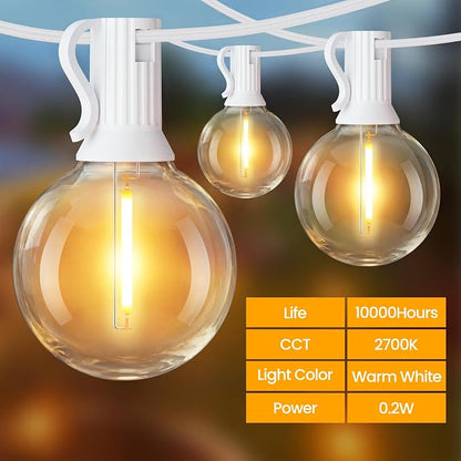 Mlambert 50FT(25FTx2) Solar Powered String Lights Outdoor, Waterproof Patio Light String with 20+2 Shatterproof LED G40 Bulbs for Backyard Garden-White