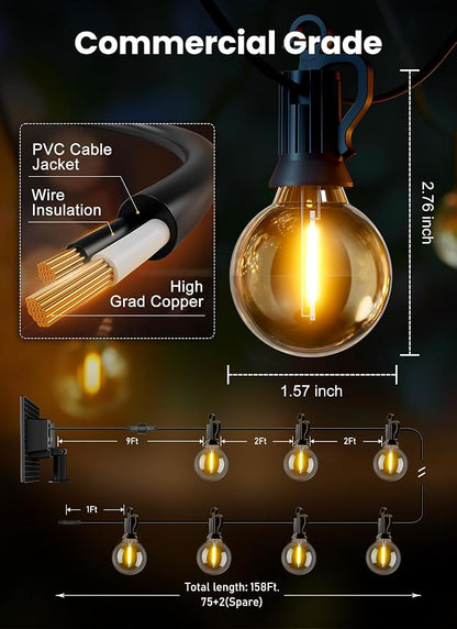 Brightown 158FT 77LED Solar String Lights Outdoor with USB Port, Shatterproof Bulbs, 3 Lighting Modes, Patio Lights Solar Powered for Camping Backyard Garden Decor - Last for 20+Hrs