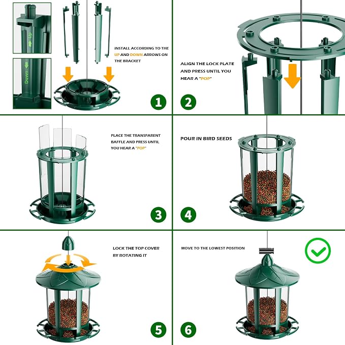 Birdream Bird Feeders for Outdoor Hanging, Assembly Required, 1-Min Easy Setup, Charming Castle Design, Attracting Cardinals Chickadees Goldfinches & Sparrows - Green
