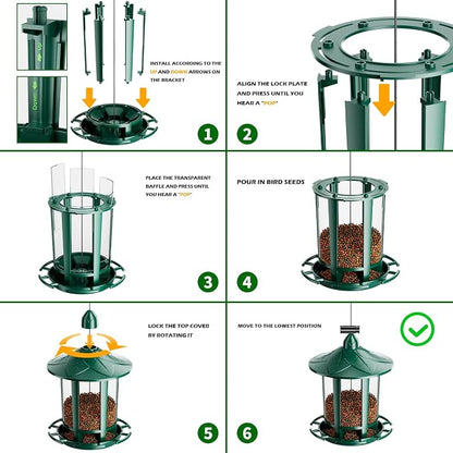 Birdream Bird Feeders for Outdoor Hanging, Assembly Required, 1-Min Easy Setup, Charming Castle Design, Attracting Cardinals Chickadees Goldfinches & Sparrows - Green