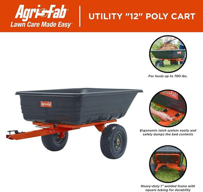 Agri-Fab Tow Behind Poly Dump Swivel Cart for Lawn Tractors and Mowers, 700 lb Capacity, 12 Cu Ft Utility Trailer