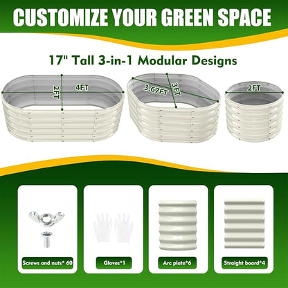 TBMLC 17" Tall Elevated Oval Metal Raised Garden Bed - 4ft x 2ft in Size and 0.8MM Thick Durable Planter Bed/Box for Vegetables Flowers Succulent at Patio/Garden Outdoor (White, 4X2X1.4 FT)