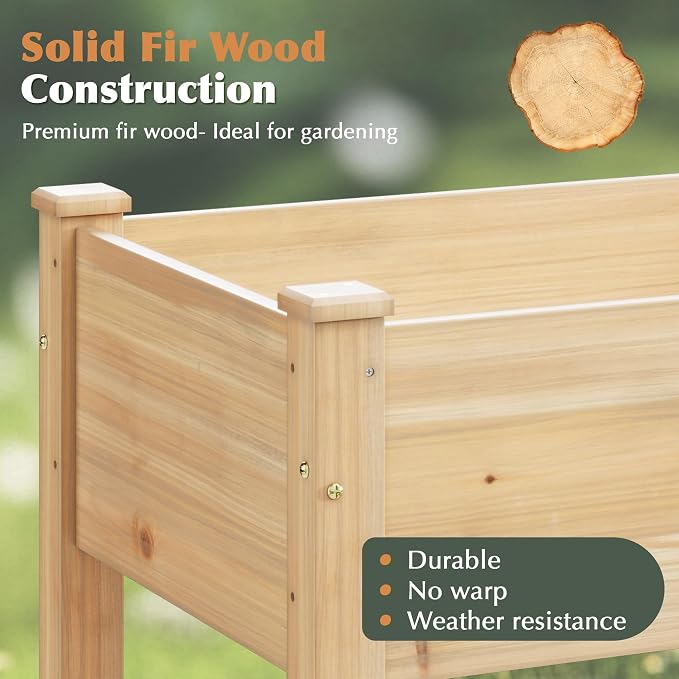 Wood Raised Garden Bed, 48x24x30in Elevated Wooden Planter Box with Legs Standing Growing Bed for Backyard, Patio, Balcony with Bed Liner, 200 Pound Capacity 2PCS
