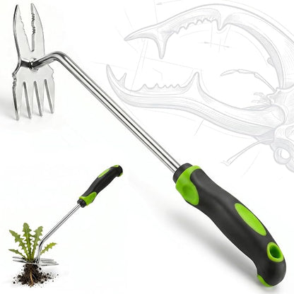 Weed Puller Tool, 2-in-1 Hand Weeder and Root Remover, Heavy Duty Stainless Steel Weeding Tool for Deep Roots, Ergonomic Garden Weed Pulling Tool for Lawn and Yard - Green