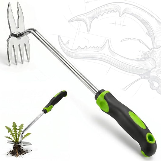 Weed Puller Tool, 2-in-1 Hand Weeder and Root Remover, Heavy Duty Stainless Steel Weeding Tool for Deep Roots, Ergonomic Garden Weed Pulling Tool for Lawn and Yard - Green