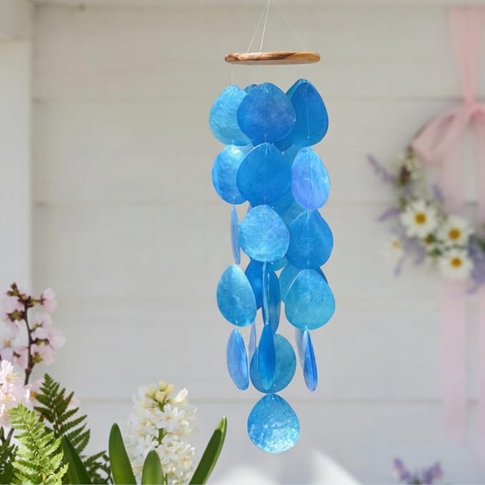 Solange & Frances Blue Wind Chimes for Outside. Capiz Shell Wind Chime Unique House Decor and Patio Decor. Birthday Gifts for Women, Gifts for Women Who Have Everything