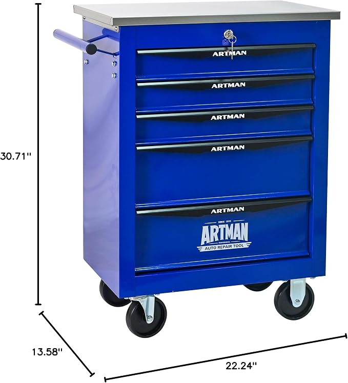 KEIKI 5 Drawers Tool Cart on Wheels,Multifunctional Rolling Tool Chest Tool Storage,Drawers Rolling Tool Trolley Organizer Tool Case for Garage, Warehouse, Workshop, Repair Shop (Blue)