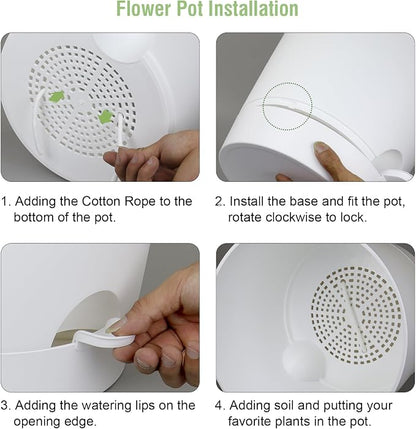 Meowell 12 inch Large Self Watering Pots for Indoor Outdoor Plants, Flower Plant Pots with Mesh Drainage Holes for Garden House, Plastic Planters with Reservoir for Home, White