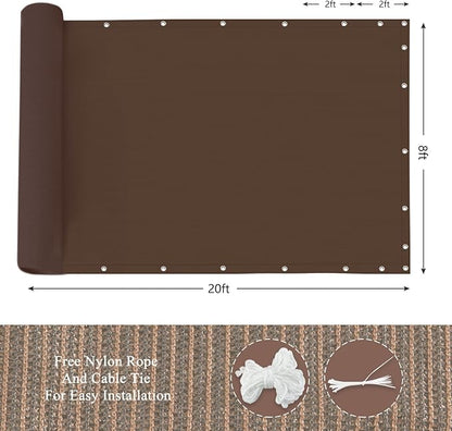 90% Outdoor Sun Shade Cloth, 8’ x 20’, Pergola, Deck, and Backyard Patio Sunshade with UV Protection, Heat Resistant HDPE Material, Reinforced Grommets (8x20 FT,Brown)