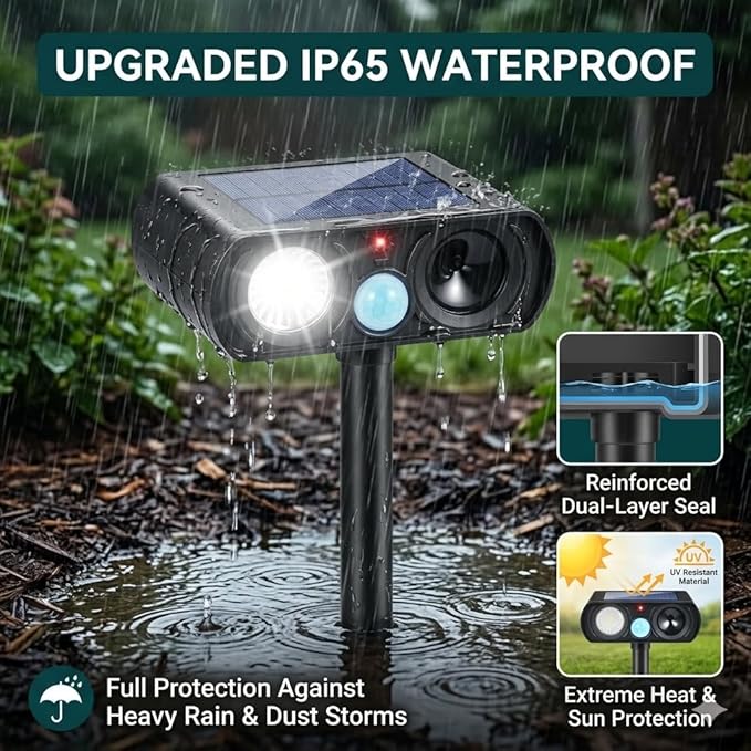 2026 Sonic Fortress Pro Deer Repellent Devices for Plants,4Pack Feral Cat Repellent Outdoor Solar Ultrasonic Animal Repellent with Motion Sensor&Flash Light,Raccoon Fortress Pro for Vegetable Garden