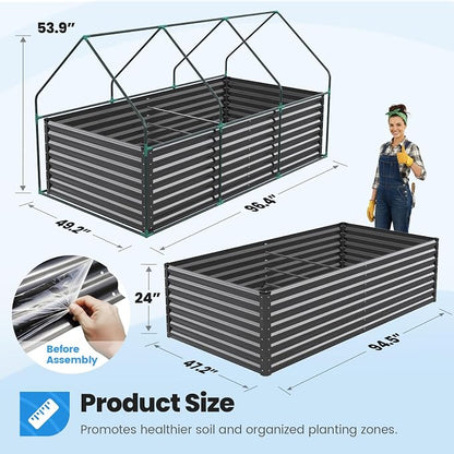 Quictent Raised Garden Bed Galvanized Raised Beds for Gardening Vegetables with Cover 8x4x2 ft Metal Planter Box Outdoor Use, Green