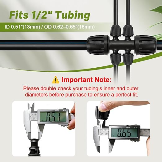 10 Pack 1/2" To 1/4" Drip Irrigation Fittings, 1/2 Inch (1/2" ID x 0.6-0.65" OD) Drip Line to 1/4 Inch Irrigation Tubing Barbed Adapter Anti-Drop Locked Nut Barbed Reducer 6 Way Tee Connectors