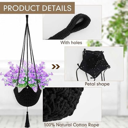 Shappy 1 Pack Boho Macrame Plant Hanger, Large Hanging Planter Plant Holder Pot Hanger Hanging Basket Wall Planters, Plants Lover Gift for Indoor Garden (Classic,Black)