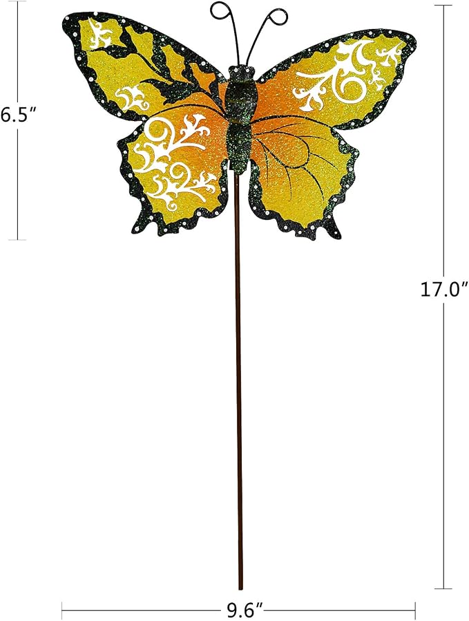 3 Pack Butterfly Garden Stakes Decor, 17" H Metal Butterflies Stakes Yard Art Ornaments for Indoor Outdoor Lawn Porch Pathway Patio Plant Pot Flower Bed Decor