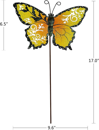 3 Pack Butterfly Garden Stakes Decor, 17" H Metal Butterflies Stakes Yard Art Ornaments for Indoor Outdoor Lawn Porch Pathway Patio Plant Pot Flower Bed Decor