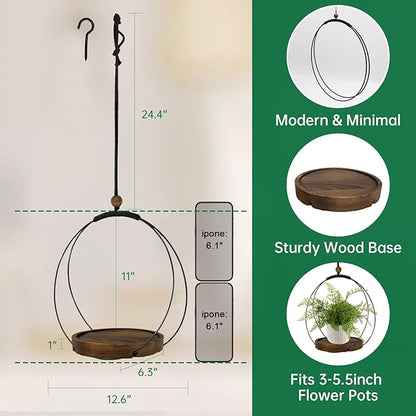 hismocal 4-Pack Hanging Plant Shelves, Wood Plant Display for 5.5" Pots | Solid Wood, Adjustable Rope, Fits Pots up to 5.5", 4-Pack