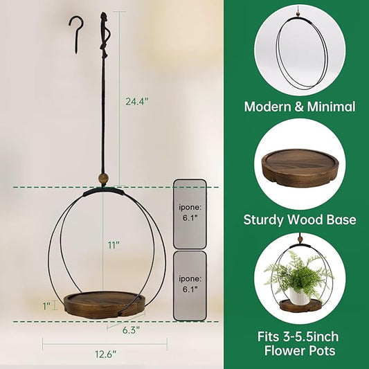 hismocal 4-Pack Hanging Plant Shelves, Wood Plant Display for 5.5" Pots | Solid Wood, Adjustable Rope, Fits Pots up to 5.5", 4-Pack