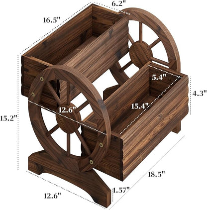 Wooden Wagon Planter Flower Cart with Wheels Garden Box Garden Planter, Decorative Planter for Flowers Herbs Vegetables for Indoor & Outdoor Décor Flower Cart for Patio Garden Balcony (Carbonized)
