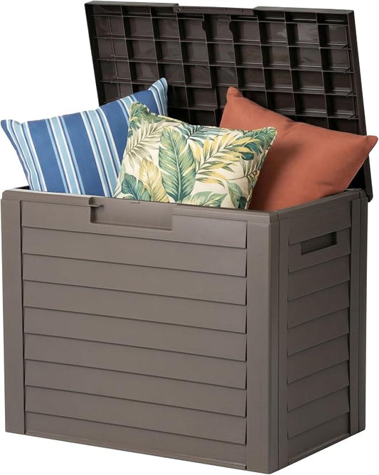IRIS USA 35-Gallon Outdoor Deck Storage Box, Lockable & UV-Protected, Weather-Resistant Patio Storage for Cushions, Garden Tools & Packages, Waterproof Resin, Durable & Stylish Design - Brown