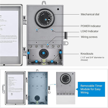 DEWENWILS Pool Pump Timer, Mechanical Timer Box Outdoor, Heavy Duty 2HP 40A 120-277 VAC, 24-Hour Programmable ON/Off Timeable Switch for Water Heater, Pool Pump, ETL Listed | 24-Hour Programmable ON/Off Timeable Switch, Heavy Duty, Works for Water Heat...