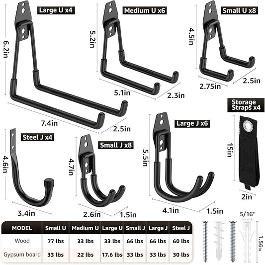 Heavy Duty Garage Hooks for Storage & Hanging Items, 40-Pack | for Hanging Bikes, Hoses, Ladders, Ropes, Garden Tools; for Garage, Warehouse, Yard, Shed